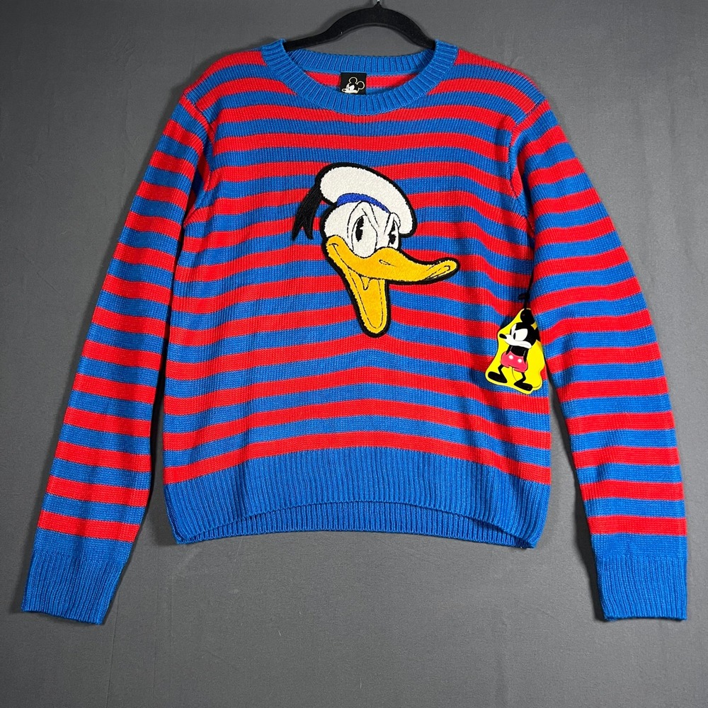 Disney x Forever 21 Donald Duck Striped Sweater Blue Red Mens Medium NWT